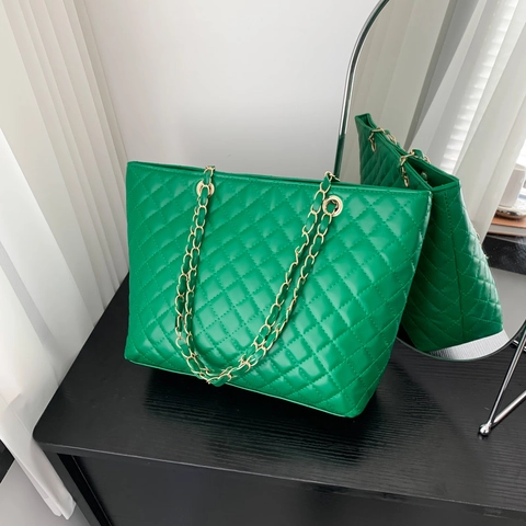 Gesteppte PU Leder Tragetasche Damen Große Kapazität Kettenriemen Handtasche Pendeln Täglich Schultertasche