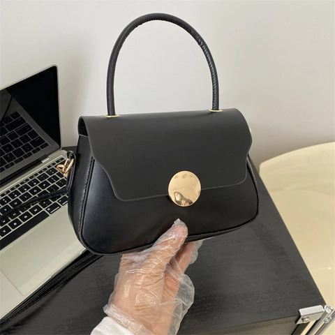 Borsa a Tracolla Piccola Quadrata da Donna in Pelle PU Con Fibbia in Metallo Rotonda Borsa a Mano Tinta Unita Minimalista