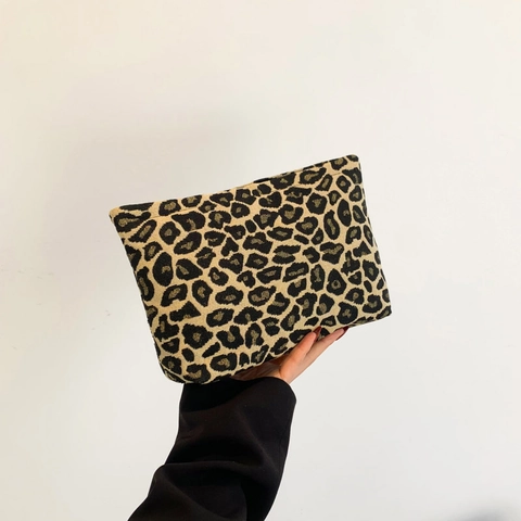 Mode Leopardenmuster Segeltuch Clutch Tasche Für Damen Trendy Reißverschluss Kosmetiktasche Tragbare Handtasche Reise Daily Pouch