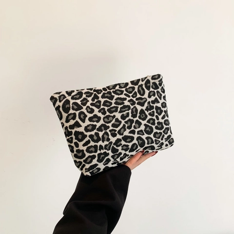 Mode Leopardenmuster Segeltuch Clutch Tasche Für Damen Trendy Reißverschluss Kosmetiktasche Tragbare Handtasche Reise Daily Pouch