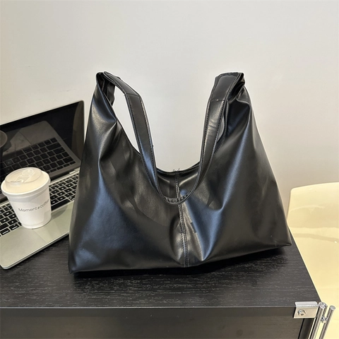 Bolso Tote de Cuero PU Suave de Gran Capacidad Para Mujer Estilo Coreano Simple Color Sólido Bolso de Hombro para Axila Bolso Hobo