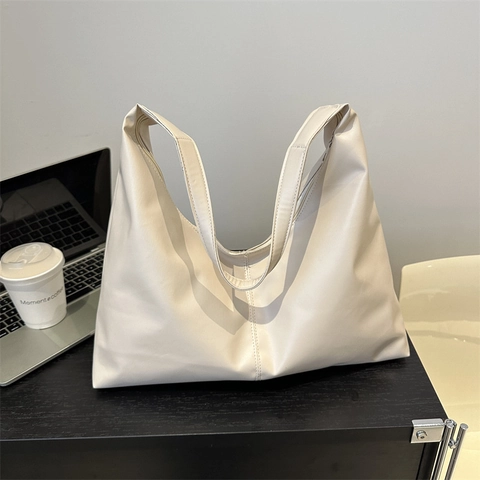 Bolso Tote de Cuero PU Suave de Gran Capacidad Para Mujer Estilo Coreano Simple Color Sólido Bolso de Hombro para Axila Bolso Hobo