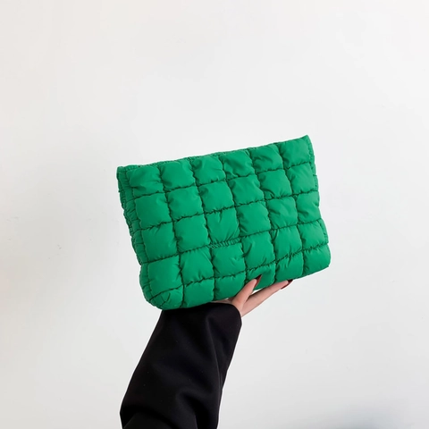 Bolso Sobre de Nailon Acolchado Minimalista Coreano Acolchado Cuadrado Color Sólido Moda Diaria Bolso de Hombro Mujer