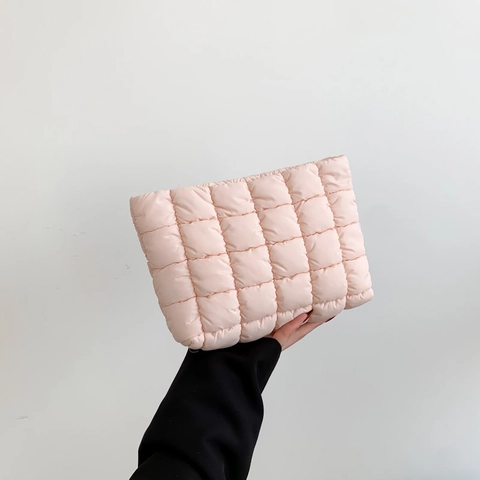 Minimalist Quilted Clutch Bag For Women Fashion Puffer Handbag Casual Solid Color Small Square Bag Storage Pouch