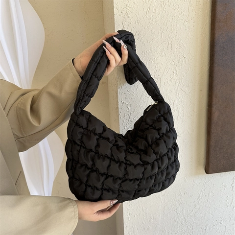 Bolso de Hombro Acolchado Puffy para Mujer Nylon Burbuja Nube Bolso Hobo Gran Capacidad Color Sólido Casual Axilas Regalo