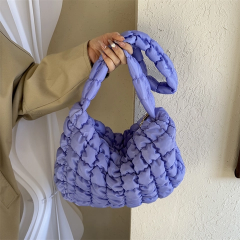 Bolso de Hombro Acolchado Puffy para Mujer Nylon Burbuja Nube Bolso Hobo Gran Capacidad Color Sólido Casual Axilas Regalo