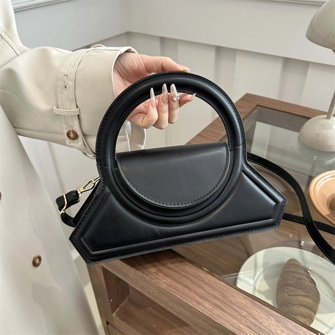 Dames Mode PU Leer Geometrische Handtas Rond Handvat Schoudertas Crossbody Minimalistisch Effen Kleur Kleine Vierkante Tas