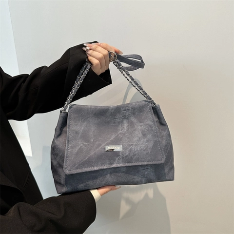 Borsa a Tracolla da Donna in Pelle PU Minimalista Vintage Con Tracolla a Catena Texture Marmo Borsa a Tracolla Per Pendolarismo