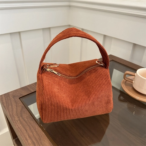 Bolso de Hombro de Pana para Mujer Bolso de Mano Caja Vintage Con Correa Ajustable Casual Color Sólido Cremallera