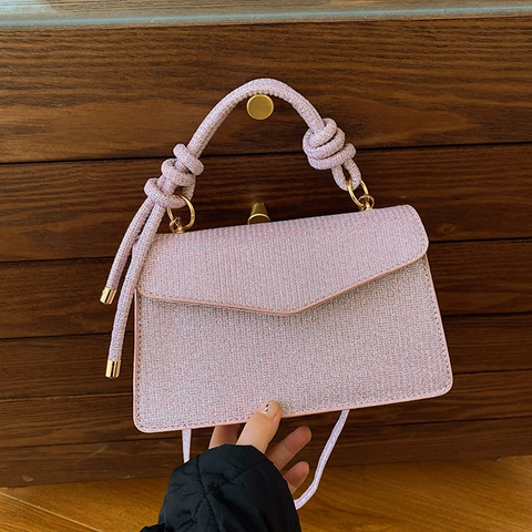 Damen Pailletten Umhängetasche Mit Knotengriff PU Leder Flip Kleine Quadratische Abendtasche Mode Crossbody Handtasche