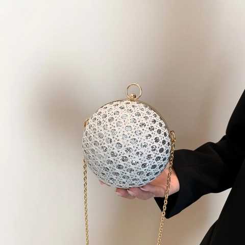 Borsa da Sera Sferica da Donna con Paillettes Strass Borsa a Sfera con Tracolla a Catena Feste Matrimonio Accessorio Sera