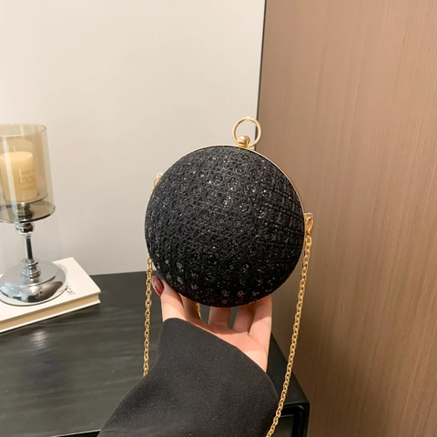 Borsa da Sera Sferica da Donna con Paillettes Strass Borsa a Sfera con Tracolla a Catena Feste Matrimonio Accessorio Sera