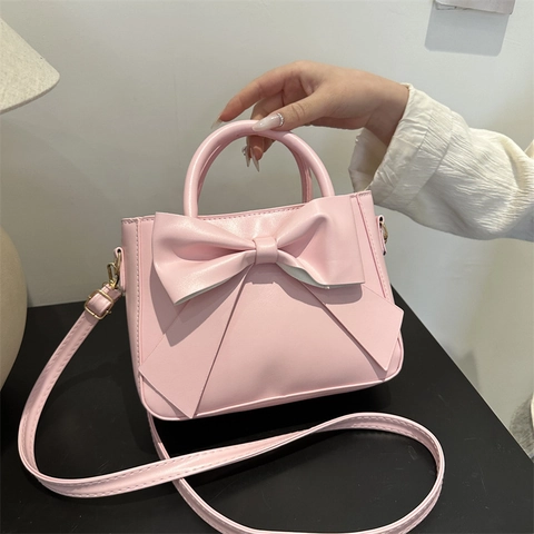 Eimer Tasche Handtasche PU Leder Große Schleife Dekor Handgriff Verstellbarer Schultergurt Mode Süß Für Frauen Alltag