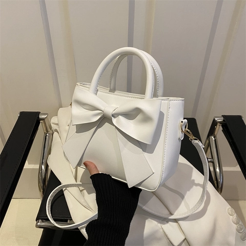 Eimer Tasche Handtasche PU Leder Große Schleife Dekor Handgriff Verstellbarer Schultergurt Mode Süß Für Frauen Alltag