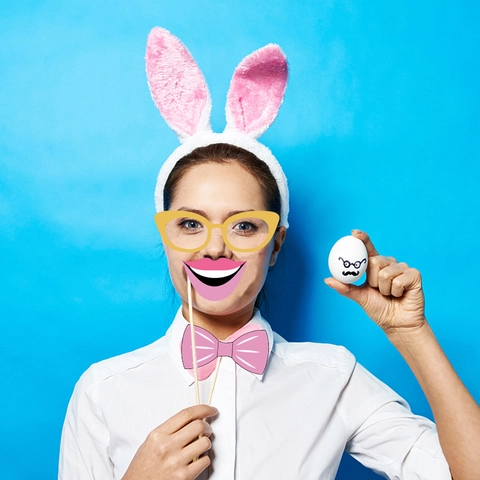 Ostern Foto Requisiten Papier Selfie Stand Dekor Für Feiertag Party Cartoon Hase Eier Karotten Schnurrbart Fotografie Zubehör