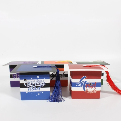 Graduation Cap Candy Box Striped Cardboard Gift Box With Tassel Congrats Grad Pattern For Graduation Party Celebration Favor
