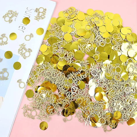 Gold Glitter Miss To Mrs Diamond Ring Round Paper Confetti For Engagement Bridal Shower Wedding Party Table Decorations