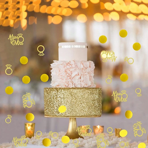 Gold Glitter Miss To Mrs Diamond Ring Round Paper Confetti For Engagement Bridal Shower Wedding Party Table Decorations