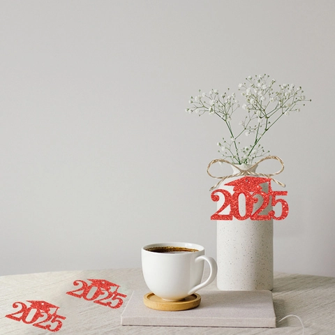 2025 Abschlussfeier Party Dekoration Etiketten Glitzer Papier Doktorhut Design Für DIY Feier Tisch Deko