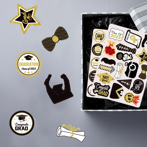 Adesivi Celebrazione Laurea Nero Oro Glitter Congratulazioni Etichetta Decorativa Per Busta Scrapbook Festa Di Laurea