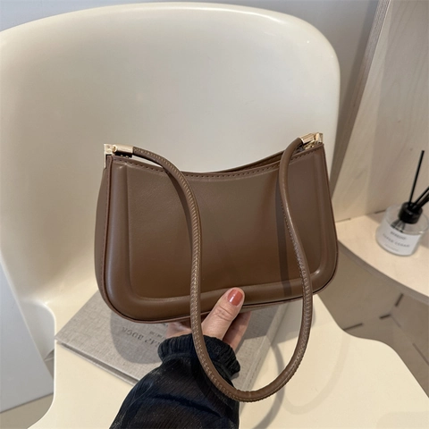 Women's Minimalist PU Leather Underarm Bag Small Square Hobo Shoulder Bag Solid Color Street Style Handbag Gold Hardware