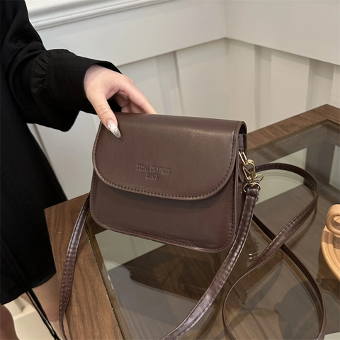 Women Vintage PU Leather Crossbody Bag Simple Solid Color Flap Shoulder Bag For Daily Use Small Square Purse