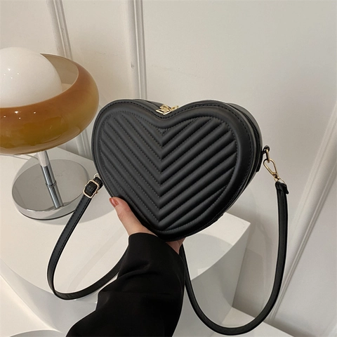 Bolso de Hombro para Mujer Forma de Corazón Acolchado Cuero PU Patrón Chevron Bandolera Color Sólido Moda Diario Citas