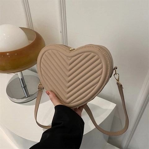 Bolso de Hombro para Mujer Forma de Corazón Acolchado Cuero PU Patrón Chevron Bandolera Color Sólido Moda Diario Citas
