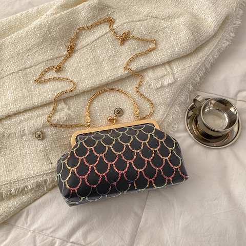 Damen Mode Pailletten Umhängetasche Vintage Metallrahmen Abendtasche Schicke Pailletten Schultertasche Weibliche Griff Tasche
