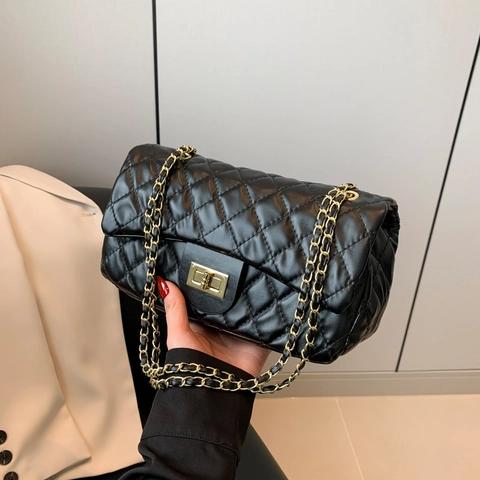 Women Quilted Rhombic Chain Shoulder Bag PU Leather Flap Crossbody Square Handbag For Daily Casual Street Fashion