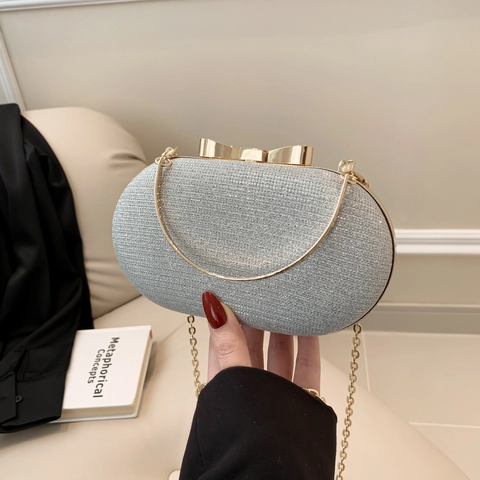 Damen Glitzer Pailletten Abendtasche Clutch Oval Hartschalen Tasche Mit Metall Schleife Verschluss Kette Für Hochzeit Bankett