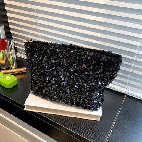 Women Korean Style Sequin Fashion Clutch Bag Sparkly Evening Party Handbag Trendy Cosmetic Makeup Bag Zipper Coin Purse