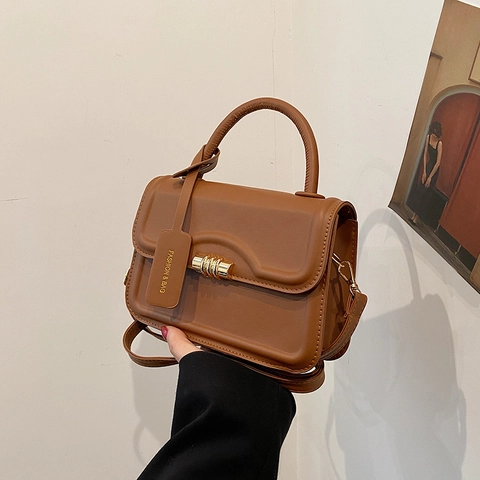 Bolso Cuadrado Pequeño de Cuero PU de Color Sólido Minimalista para Mujer Bolso de Mano Con Cierre Cilíndrico Dorado Bandolera Diaria