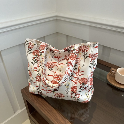 Bolso Tote de Lona Floral para Mujer Gran Capacidad Estampado Floral Bolso de Hombro Casual para Viajes de Compras Diarias