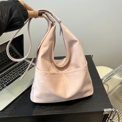 Sac Cabas en Similicuir de Grande Capacité à la Mode pour Femmes Sac sous le Bras Minimaliste Avec Doubles Poches Avant Bandoulière Réglable Sac à Main Décontracté