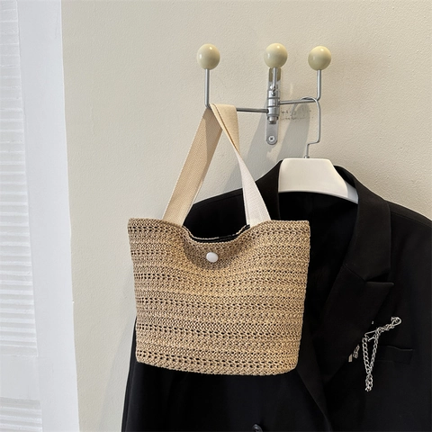 Borsa Tote in Paglia Intrecciata di Grande Capacità per Donna Borsa da Spiaggia Estiva Con Chiusura Magnetica Borsa a Tracolla Casual