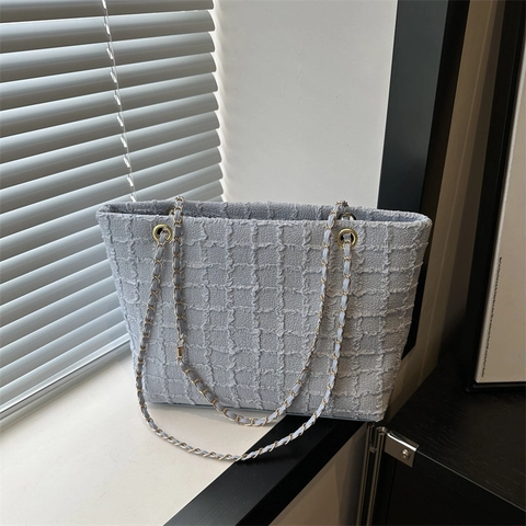 Borsa Tote in Tweed da Donna Grande Capacità Elegante Borsa a Tracolla a Catena Urban Minimalista Stile Ins Borsa da Lavoro