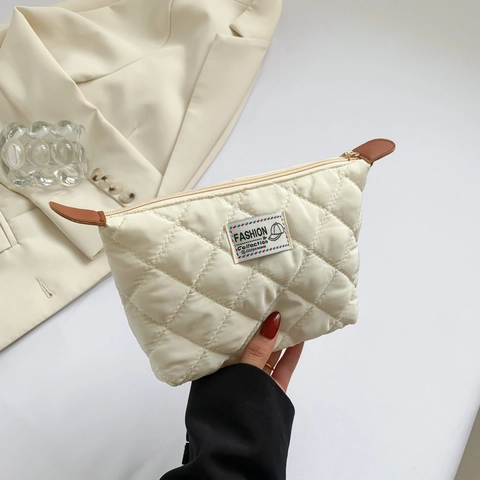Fashion Quilted Nylon Clutch Bag Diamond Stitching Makeup Pouch For Women Daily Casual Travel Handheld Zipper Storage Organizer Handbag