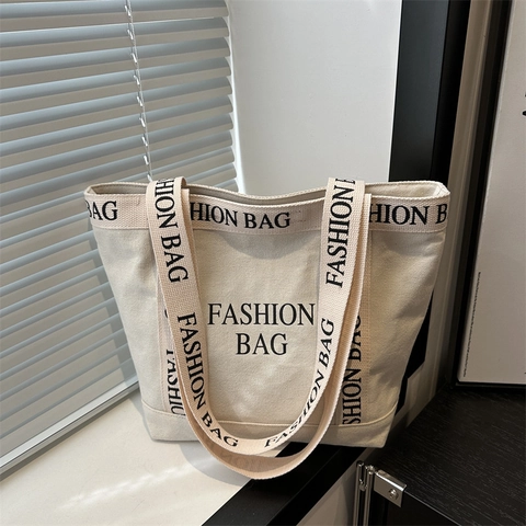 Borsa Tote da Donna in Tela di Moda Grande Capacità Stampa di Lettere Borsa a Tracolla per lo Shopping Quotidiano Borsa Elegante