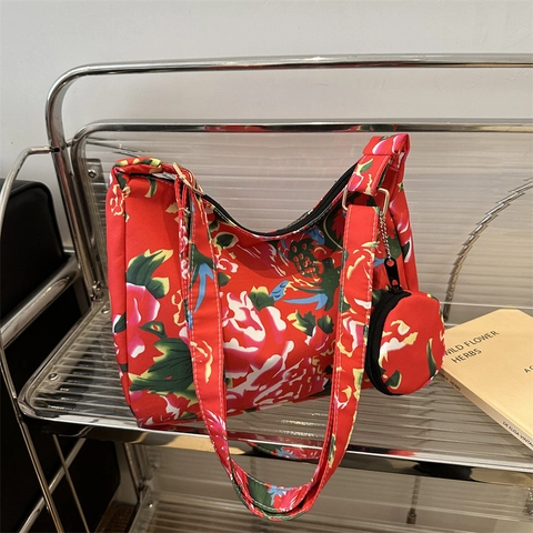 Bolso Tote con Estampado Floral de Estilo Chino Vintage para Mujer Bolso de Hombro de Tela Oxford con Mini Monedero Redondo Juego 2 en 1