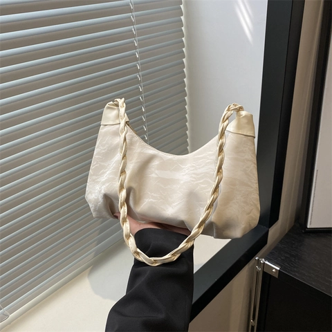 Damen Falten Achseltasche Geflochtener Riemen Halbmond Hobo Schultertasche PU Leder Lässige Ruched Dumpling Tasche Stilvolle Tasche
