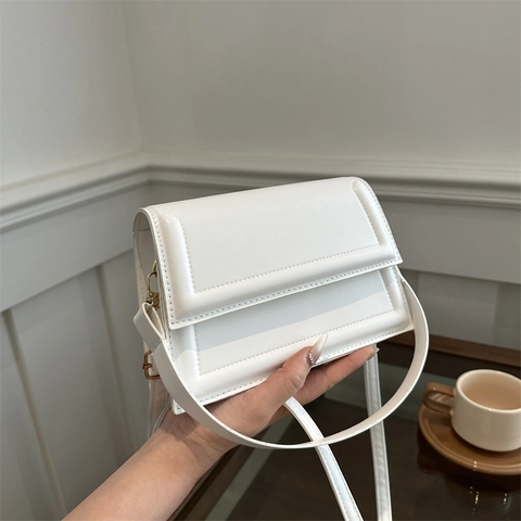 Bolso de Bandolera de Cuero PU Minimalista para Mujer Bolso Cuadrado Color Sólido Con Correa Ajustable para Uso Diario