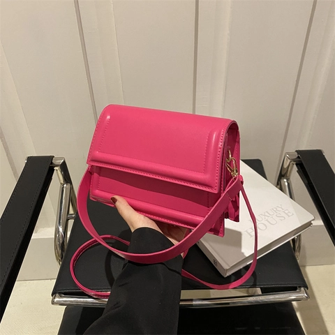 Bolso de Bandolera de Cuero PU Minimalista para Mujer Bolso Cuadrado Color Sólido Con Correa Ajustable para Uso Diario