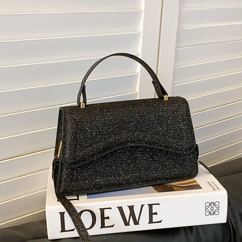 Bolso Cuadrado Pequeño de Lentejuelas de Moda para Mujer con Solapa Ondulada Bolso de Mano de Fiesta con Purpurina Bandolera con Asa