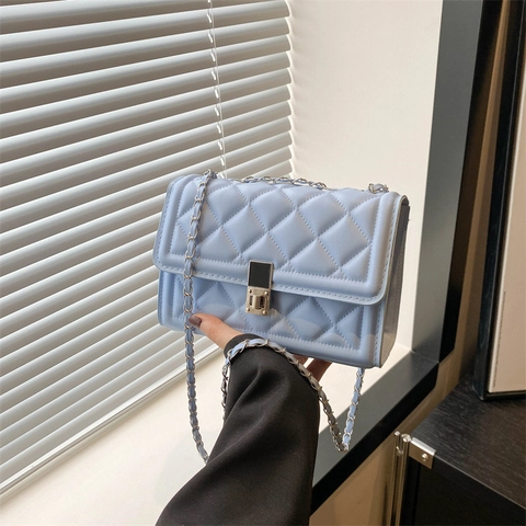 Petit Sac Bandoulière Matelassé en Cuir PU pour Femme avec Chaîne et Fermoir Métallique Sac à Épaule Mode pour Fête