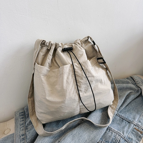 Große Kapazität Segeltuch Kordelzug Tragetasche Für Damen Lässig Leichte Umhängetasche Multi-Taschen Pendler Kuriertasche