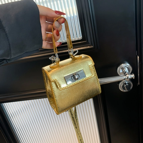 Borsa a Mano Mini da Donna in Pelle PU Moda Metallica Borsa a Tracolla Piccola Quadrata Trendy Borsa a Spalla Con Tracolla Regolabile