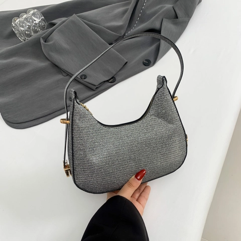 Borsa a Tracolla da Donna con Paillettes Scintillanti Intrecciata in Pelle PU Borsa Sottoascellare alla Moda Hobo per Feste
