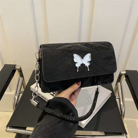 Niche Designer Butterfly Underarm Bag For Women Fashion Pleated PU Leather Shoulder Crossbody Bag Chain Small Square Purse