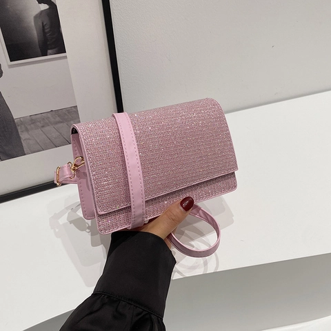 Women Sequin Glitter Small Square Bag PU Leather Fashion Party Evening Crossbody Shoulder Bag Versatile Single Strap Purse